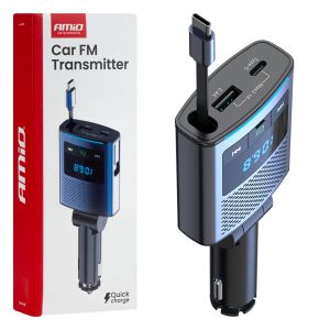 FM transmitter USB+ USB-C s káblom 3.1A + Mic + QC / 12V - 24V - 04656