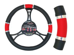 Poťah volantu olemovany pruhom - červený 37-39cm