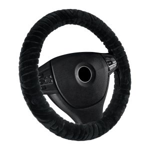 Poťah volantu čierny kožušinový 37-39 cm