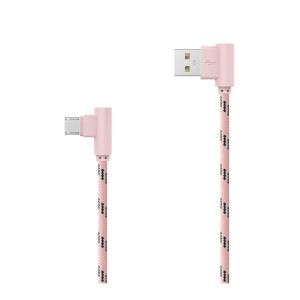 MicroUSB ružový textil 2m data kábel (zahnutý) 2.4 A