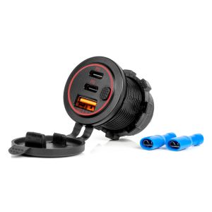 Vodotesný konektor USB + 2x USB-C QC3.0 s spínačom + podsvietenie - 12/24V