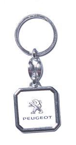 Kľúčenka kovová štvorec - PEUGEOT - biely