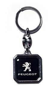 Kľúčenka kovová štvorec - PEUGEOT - čierny